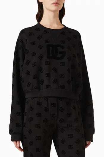Flocked DG logo-print Cropped Sweatshirt in Cotton-jersey