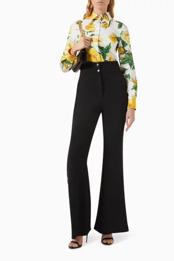 Floral-print Shirt in Stretch Cotton-poplin