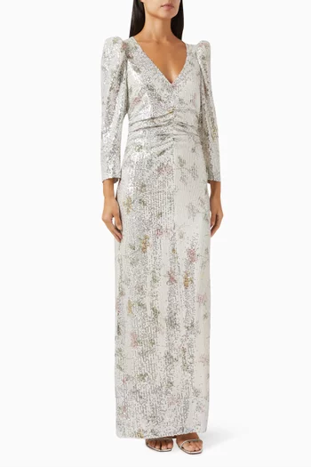 Floral-print Maxi Dress in Sequins