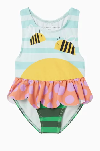 Baby Bee-print Swimsuit in Recycled Polyester