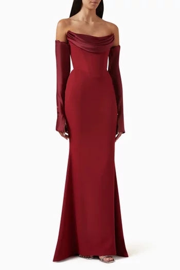 Raven Off-the-Shoulders Gown in Crêpe