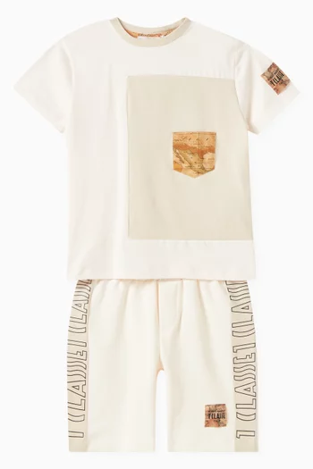 Colour-block T-shirt & Shorts Set in Cotton Jersey