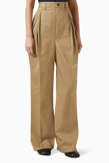 Pleated Wide-leg Pants in Cotton Blend