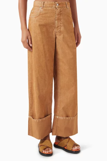 Logo-patch Turn-up Jeans in Denim