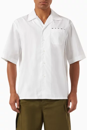 Hidden Logo Bowling Shirt in Cotton Poplin