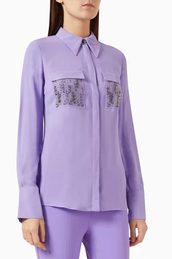 Embellished-pocket Shirt in Viscose-georgette