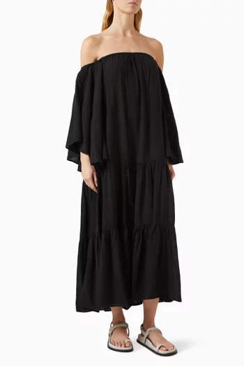 Off-shoulder Maxi Dress in Cotton Linen-blend