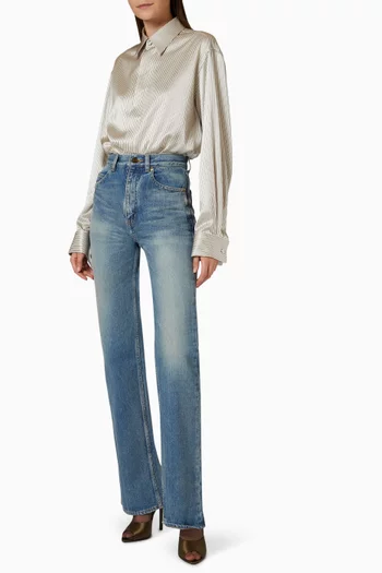 Striped Boyfriend Shirt in Silk-satin