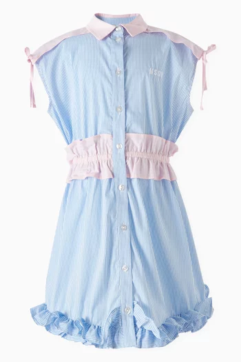 Pleated Shirt Dress in Cotton Poplin