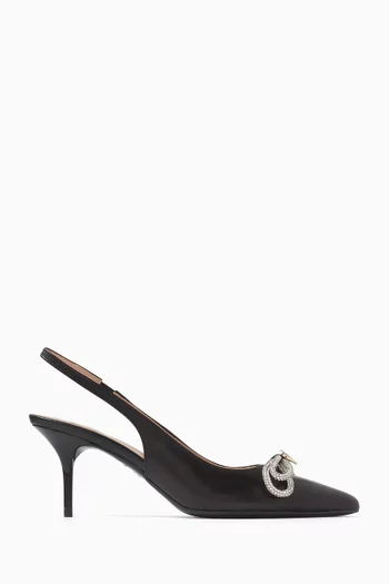 Embellished Double-bow Slingback 55 Pumps in Leather