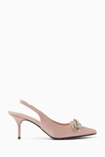 Embellished Double-bow Slingback 55 Pumps in Leather