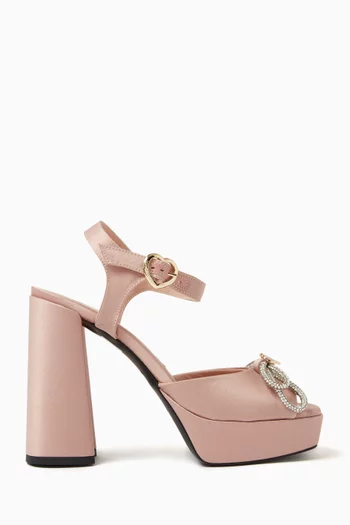 Crystal Double Bow Platform 120 Sandals in Satin