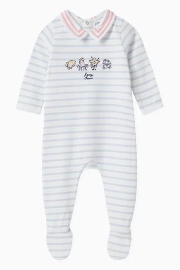 Graphic-print Striped Sleepsuit in Cotton-blend