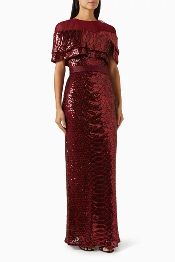 Cape-style Sleeve Maxi Dress in Sequin