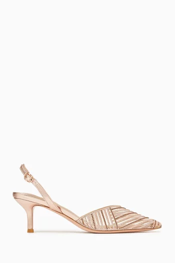 Clivia 50 Crystal Slingback Pumps in Leather