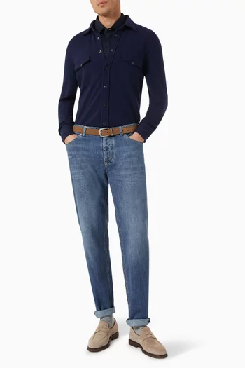 تي شيرت بولو بأشرطة بلون مغاير مزيج حرير