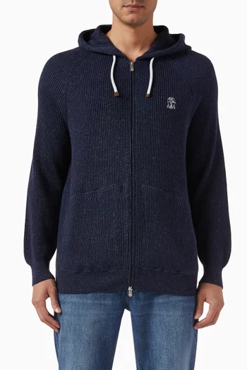 Hooded Zip-up Sweatshirt in Cotton-linen