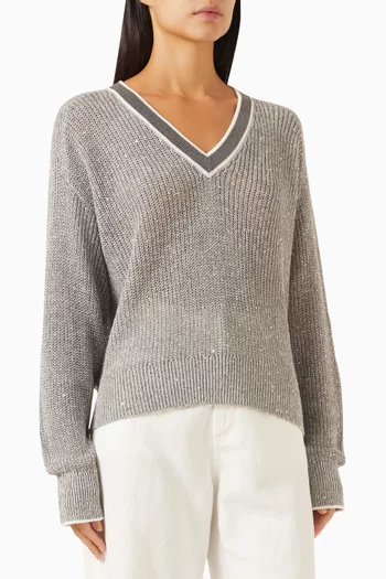 Sequin-embellished Sweater in Linen-knit
