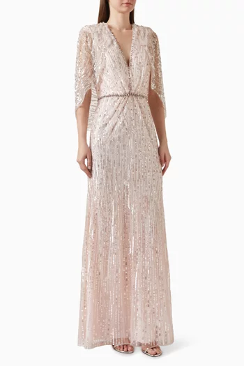 Sequin-embellished Gown in Polyester