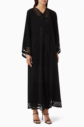 Abstract Thread Embroidered Abaya in Chiffon & Tulle