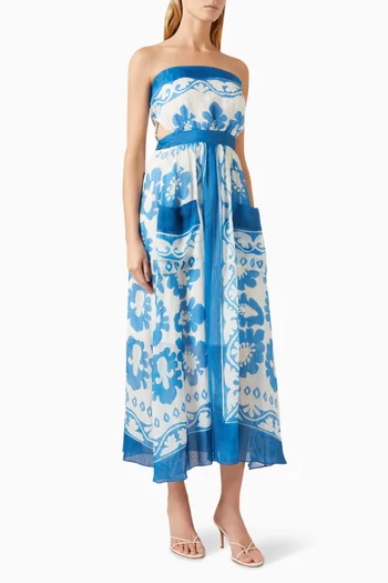 Floral-print Midi Dress in Ramie