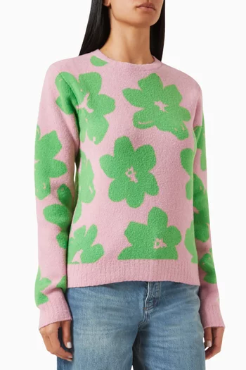 Floral Long-sleeved Sweater in Wool Jacquard