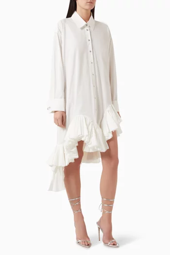 Asymmetric Frill Oversized Shirt Dress in Cotton