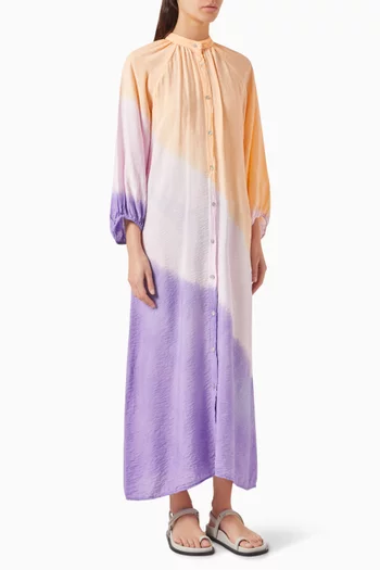 فستان أنابيل متوسط الطول بألوان متدرجة مزيج نايلون مجعد