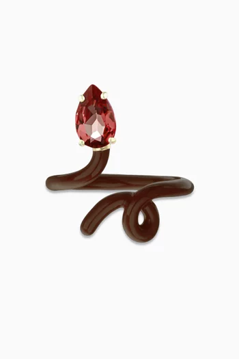 Baby Vine Tendril Garnet & Enamel Ring in 9kt Gold