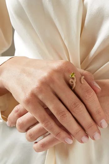 Baby Vine Tendril Enamel Ring in 9kt Yellow Gold & Silver