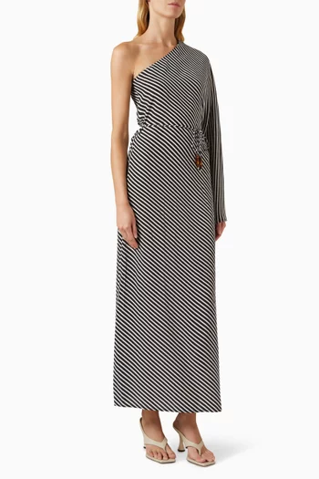 Gino One-shoulder Striped Maxi Drrss in Silk Crepe