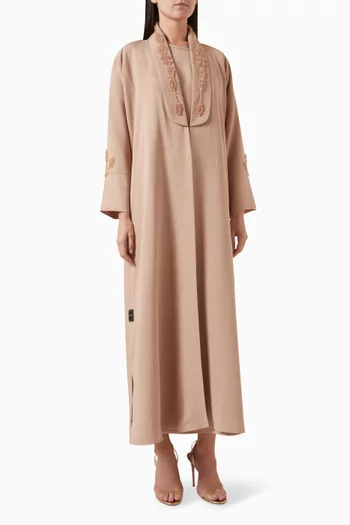 Beaded Abaya Set in Mixed Linen