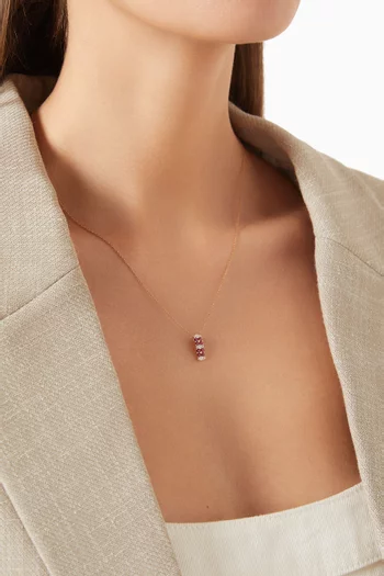 قلادة بتصميم زهور مرصعة بماس وياقوت أحمر ذهب أصفر عيار 18