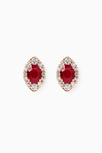 Mini Diana Ruby & Diamond Earrings in 18kt Rose Gold