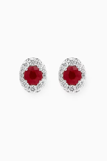 Mini Diana Ruby & Diamond Earrings in 18kt White Gold