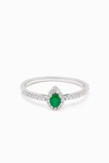 Mini Diana Emerald & Diamond Ring in 18kt White Gold