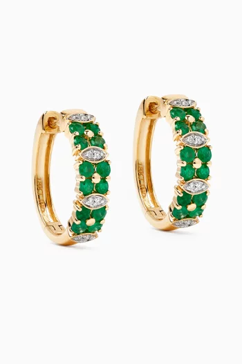 أقراط دائرية بتصميم زهور مرصعة بزمرد وماس ذهب أصفر عيار 18