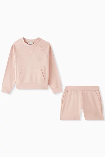 طقم سويت شيرت وشورت مطرز بشعار الماركة صوف قطني