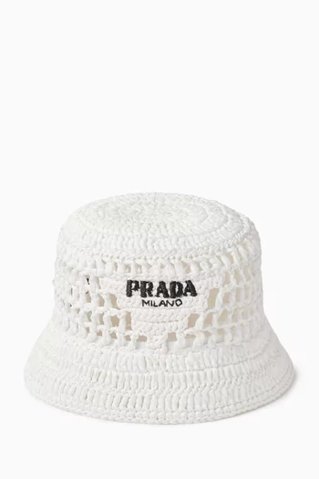 Logo Crochet Bucket Hat in Woven Fabric