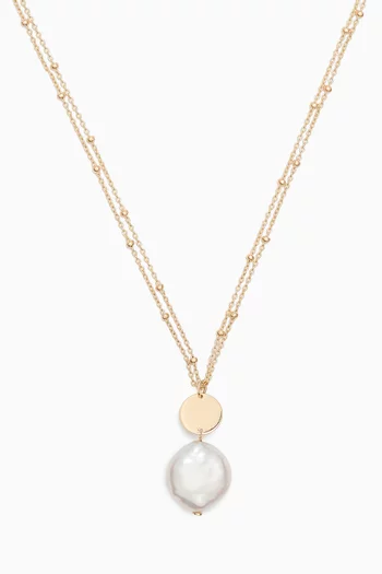 Kiku Coin Disc Pearl Necklace in 18kt Gold