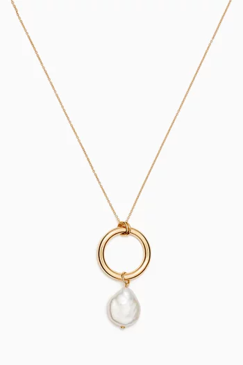 Kiku Coin Dangle Pearl Necklace in 18kt Gold
