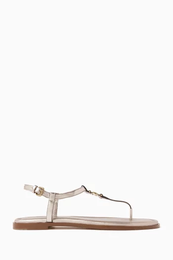 Jessica T-strap Sandals in Metallic Leather