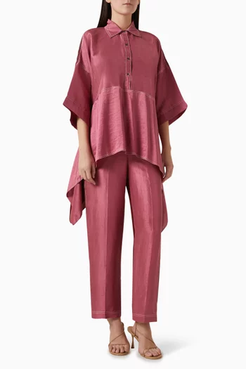 Jasper Colour-blocked Shirt & Pants Set in Silk