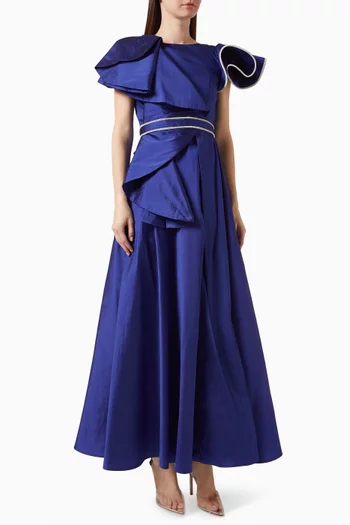 Ruffled Panel Belted Maxi Dress