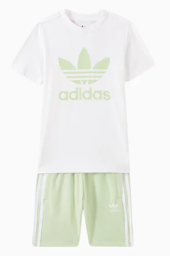 Trefoil Logo T-shirt & Shorts Set in Cotton Jersey & French Terry