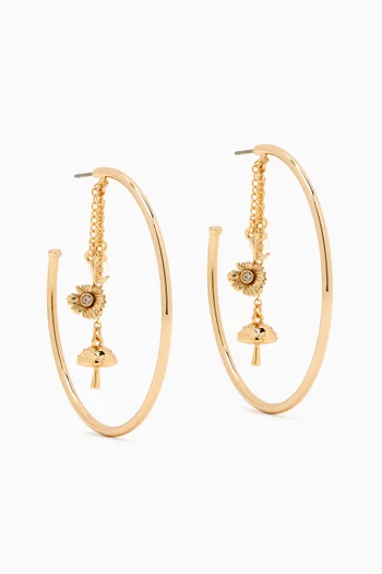 Garden Charms Chain Hoop Earrings in Gold-plated Brass