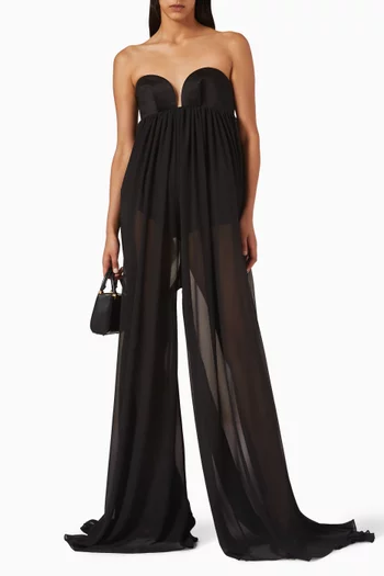 Sweetheart-neck Jumpsuit in Chiffon
