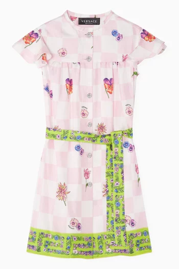 فستان بنمط قميص مزين بنقشة زهور حرير تويل