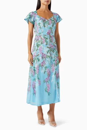 Floral-print Midi Dress in Crinkle Georgette