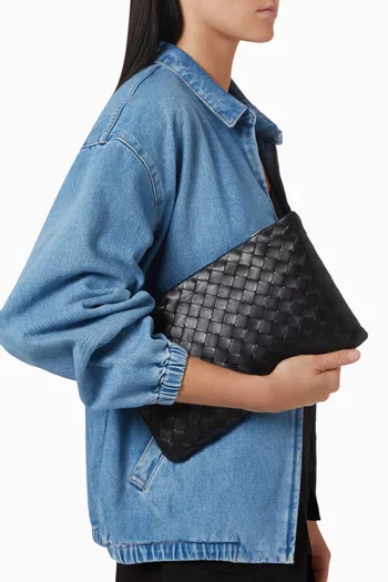Medium Flat Pouch in Intrecciato Leather